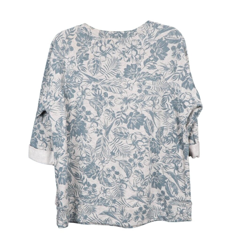 Life Worx Floral Print Top Sweatshirt M Lace Up 3/4 Sleeves Cotton Blue Gray - Picture 6 of 6